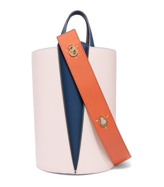 洛娜迷你彩色块皮水桶包