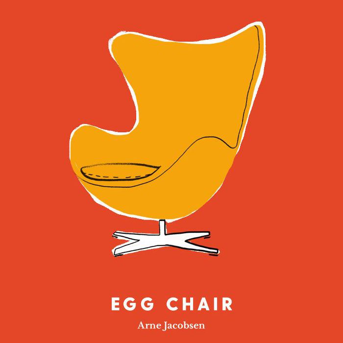 Arne Jacobsen在红色背景上画的橙色壳椅的线条。