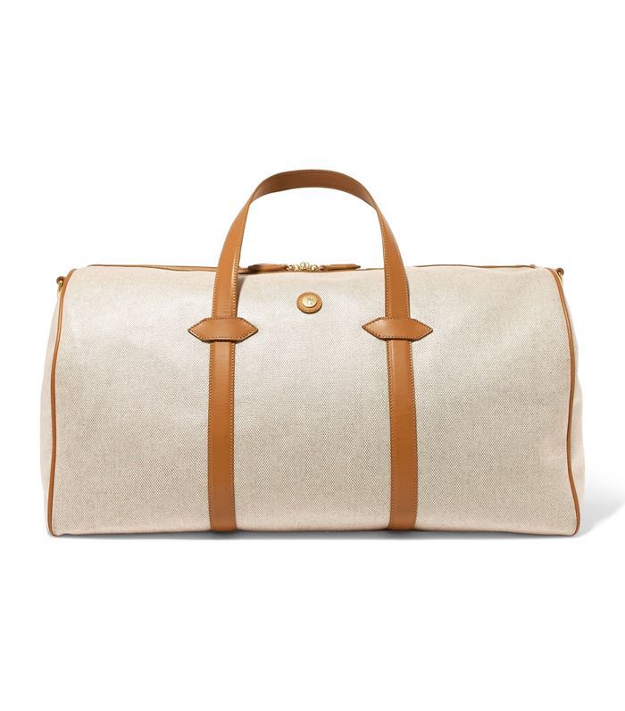 主线达菲尔真皮包裹的帆布周末袋