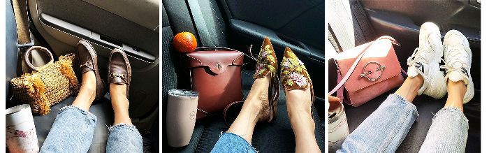 伊娃·陈展示了她脚上的三双鞋