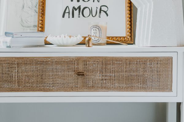 Nightstand with French decor accents.