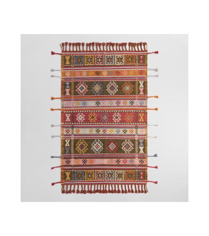 世界市场多色条纹编织的Kilim扎伊尔室内室外地毯