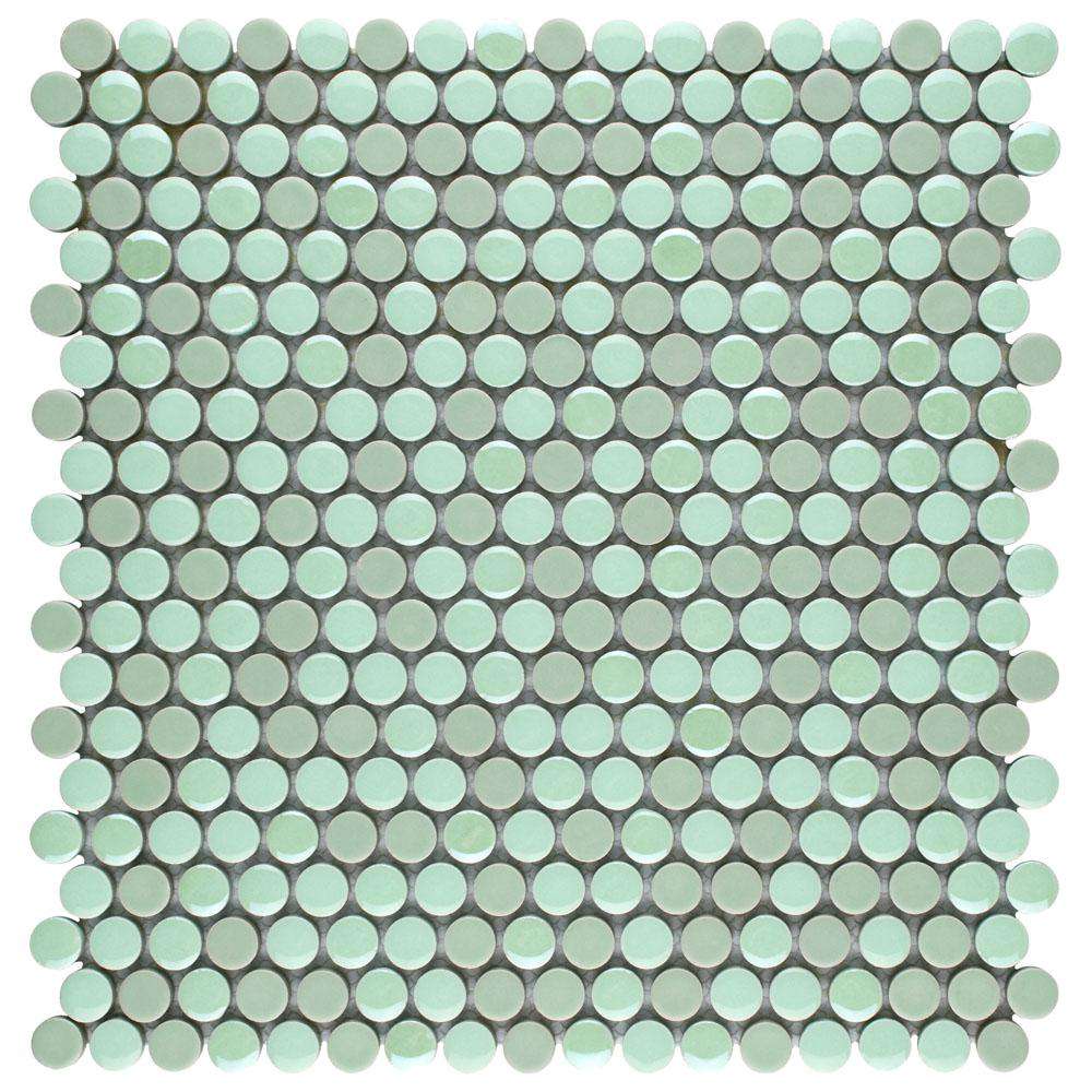 11英寸见方的薄荷叶色圆形瓷砖。
