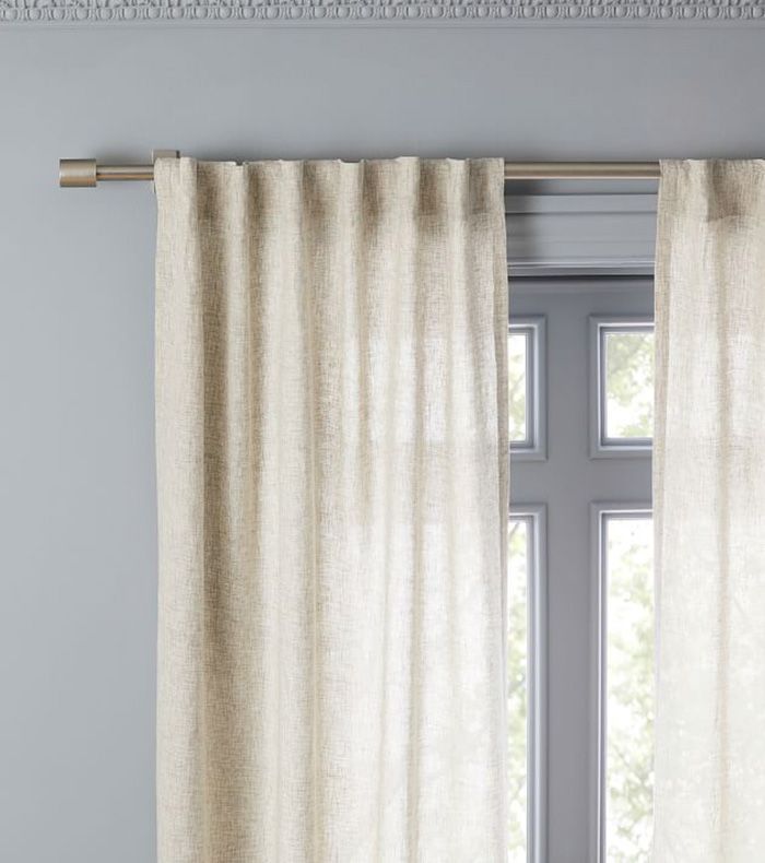 西榆树半透明比利时亚麻亚麻布破折号编织窗帘