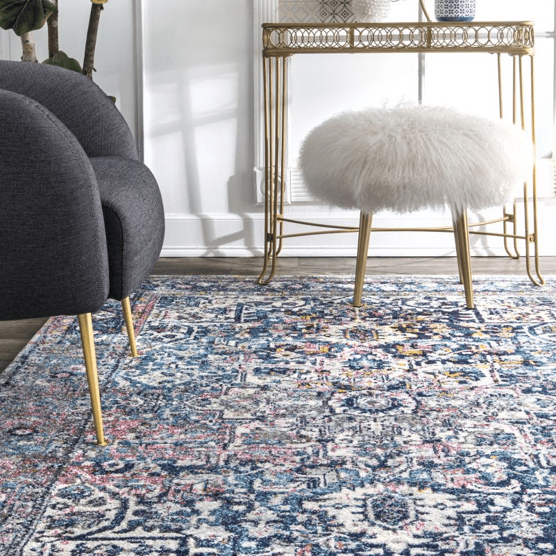 蓝褪色星徽花瓣面积地毯