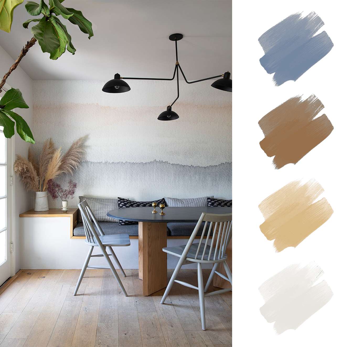 互补的颜色方案 - 在用餐区的蓝色和橙色日落墙壁