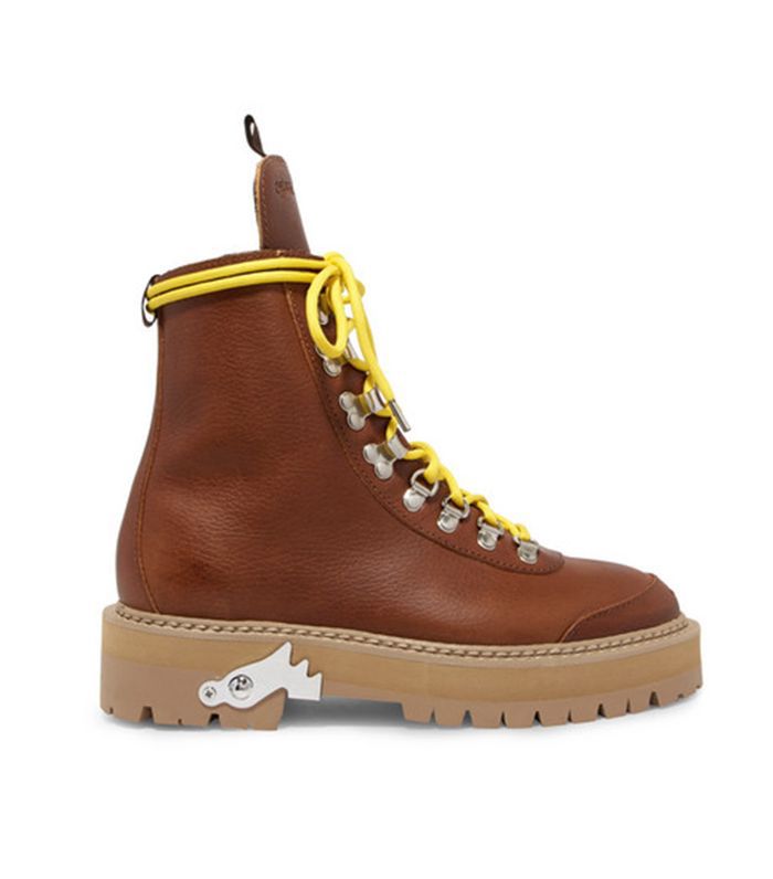 灰白色徒步旅行质感皮革短靴