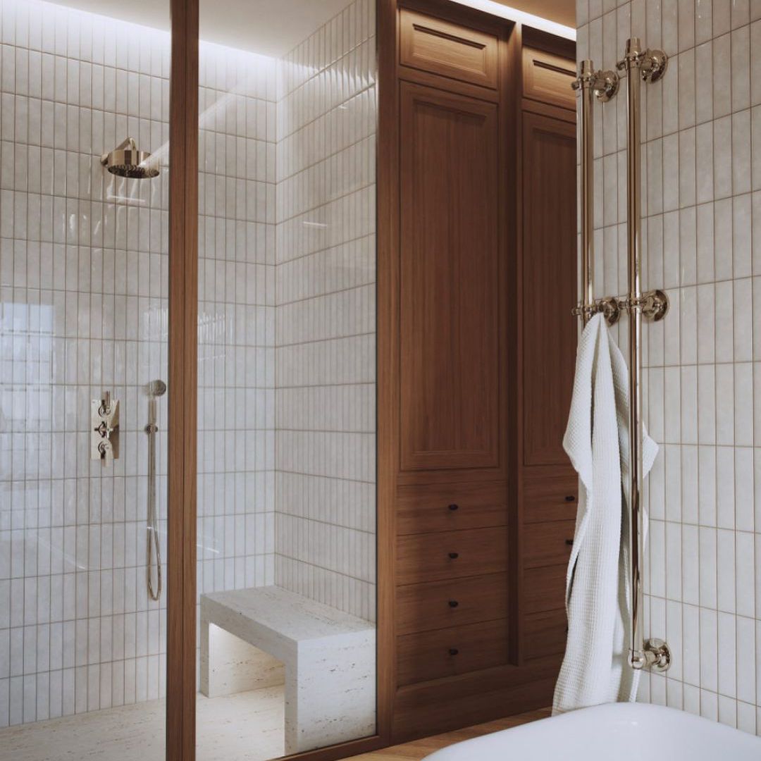 木材和瓷砖浴室