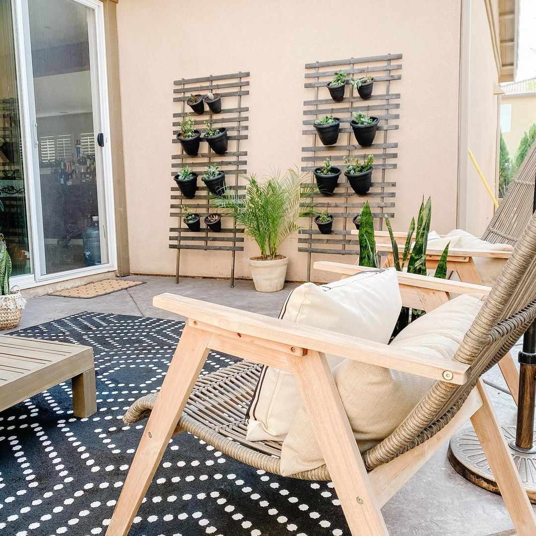 露台与挂在墙上的垂悬的植物